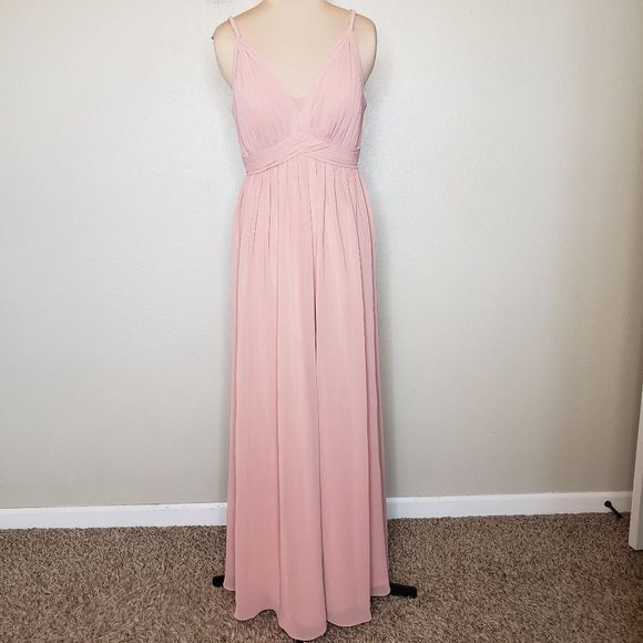 Azazie Dresses & Skirts - Azazie Dress 10 Blush pink Dusty Rose Braided Strap Chiffon Maxi dress
